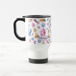 Cute Blue Pink Stars Personalised Unicorn Pattern Travel Mug