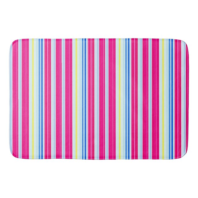 Cute blue pink stripes bath mat (Front)