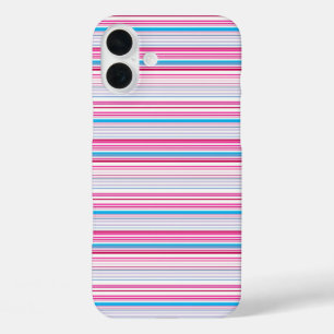 Cute blue pink stripes iPhone 16 plus case