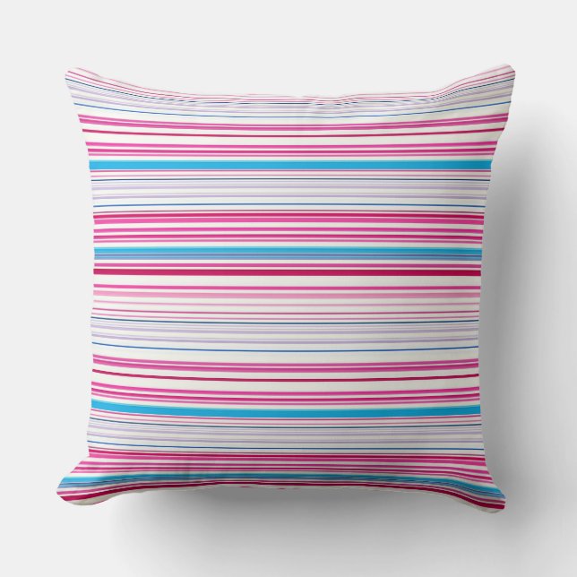 Cute blue pink stripes cushion (Front)