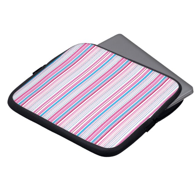 Cute blue pink stripes laptop sleeve (Front Top)