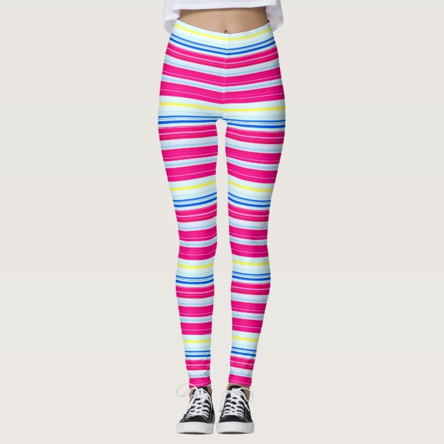 Cute blue pink stripes leggings (Front)