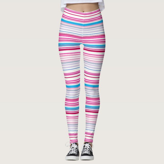 Cute blue pink stripes leggings (Front)