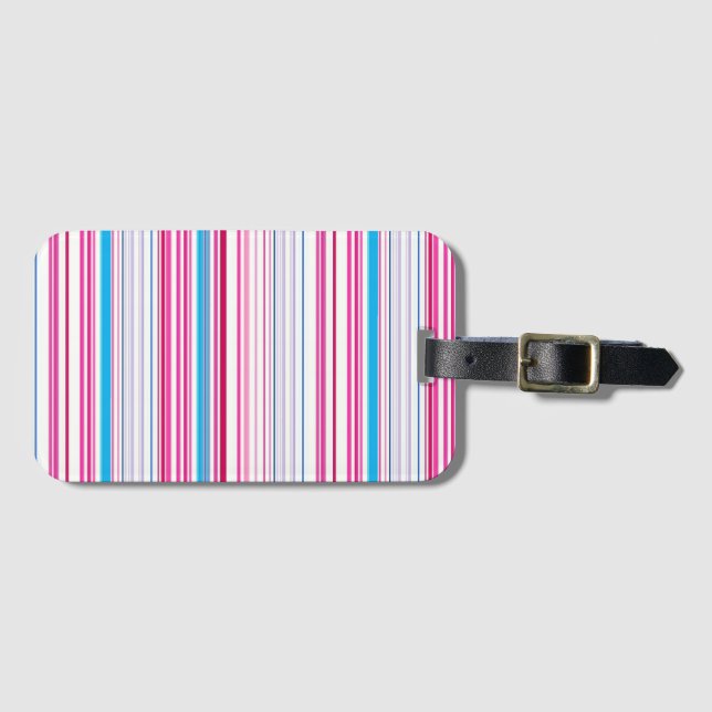 Cute blue pink stripes luggage tag (Front Horizontal)