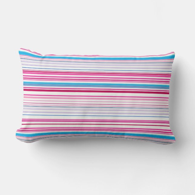 Cute blue pink stripes lumbar cushion (Front)