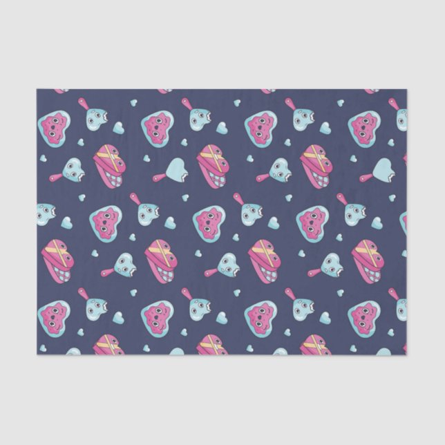 Cute Blue Pink Valentine's Day Love Doodle Pattern Tissue Paper (Front)