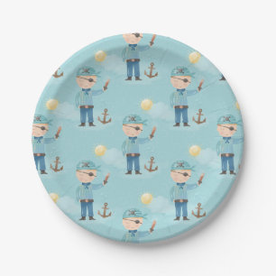 Cute Blue Pirate Boy Paper Plate