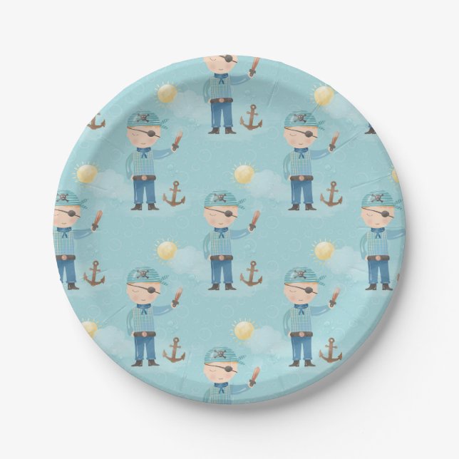 Cute Blue Pirate Boy Paper Plate (Front)