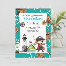 Cute Blue Pirate child's Birthday Invitation