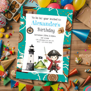Cute Blue Pirate child's Birthday Invitation