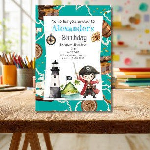 Cute Blue Pirate child's Birthday Invitation