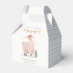 Cute Blue Plaid Cactus Boho Llama Baby Shower Favour Box