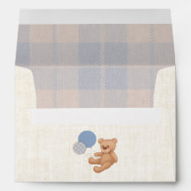 Cute Blue Plaid Teddy Bear Envelope