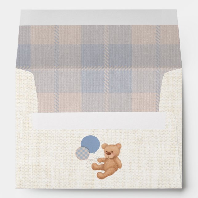 Cute Blue Plaid Teddy Bear Envelope (Back (Bottom))