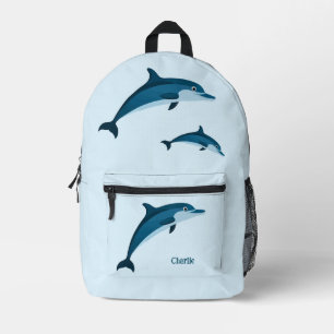 Cute blue playful dolphins printed backpack