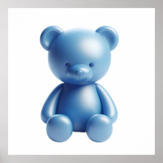 Cute Blue Plush Bear Wall Art Poster for Dreamy Co
