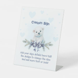 Cute Blue Polar Bear Cub Winter Baby Shower Pedestal Sign