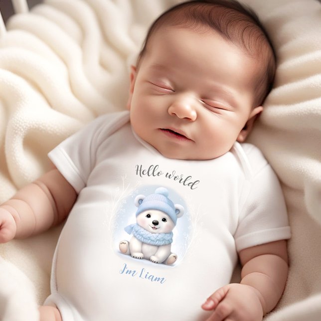 Cute Blue Polar Bear Name Boy Baby Bodysuit (Cute Blue Polar Bear Name Boy Baby Bodysuit)