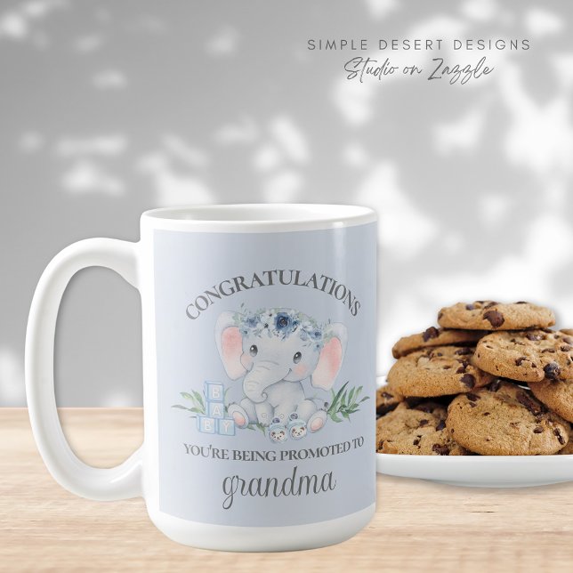 Cute Blue Promoted to Grandma Pregnancy Reveal Coffee Mug (Blue Pregnancy Announcement Baby Reveal Mug)