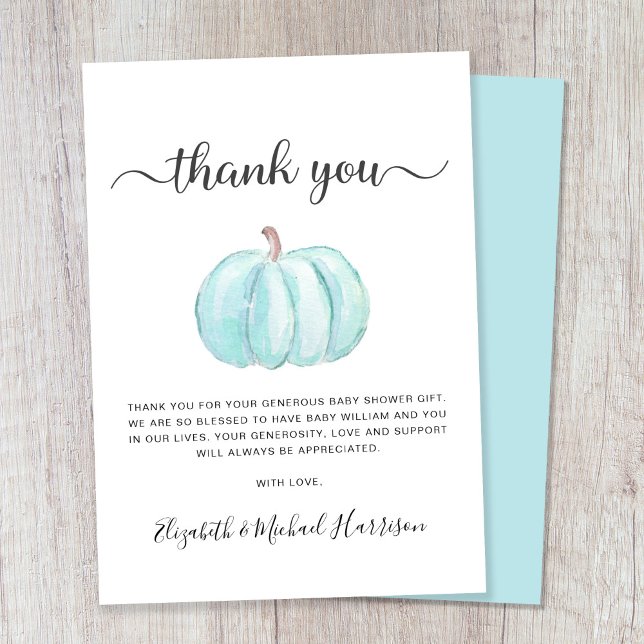 Cute Blue Pumpkin Baby Boy Shower Thank You Card (Creator Uploaded)