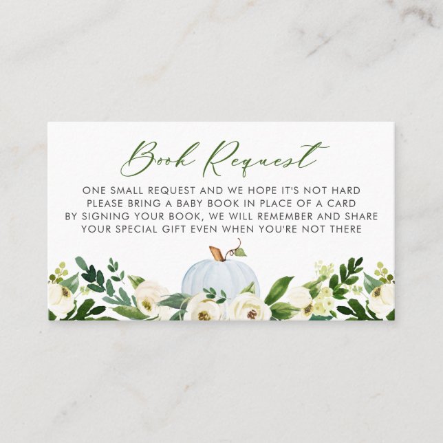 Cute Blue Pumpkin Baby Shower Book Request Card (Front)