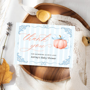 Cute Blue Pumpkin Baby Shower Thank You Card