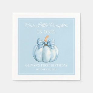 Cute Blue Pumpkin Boy Baby First Birthday Napkin