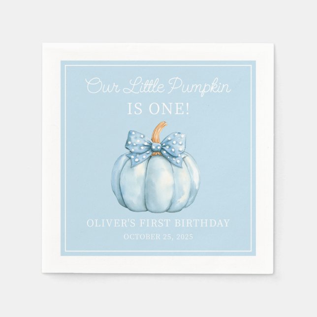 Cute Blue Pumpkin Boy Baby First Birthday Napkin (Front)