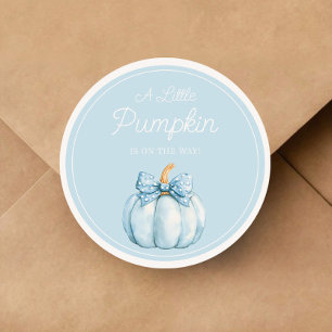 Cute Blue Pumpkin Boy Baby Shower Classic Round Sticker
