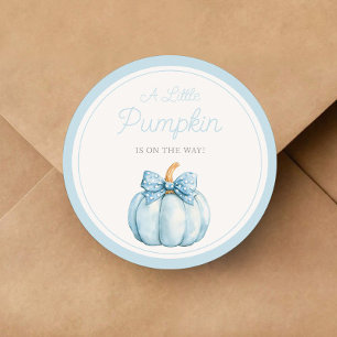 Cute Blue Pumpkin Boy Baby Shower Classic Round Sticker