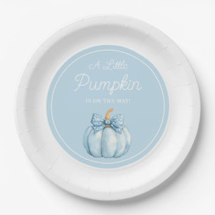 Cute Blue Pumpkin Boy Baby Shower Paper Plate