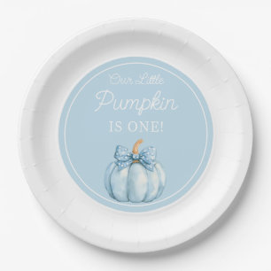 Cute Blue Pumpkin Boy First Birthday Paper Plate