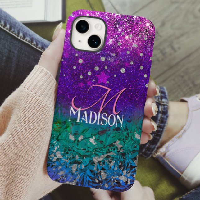 Cute blue purple ombre glitter monogram Case-Mate iPhone case (Creator Uploaded)