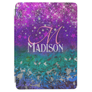 Cute blue purple ombre glitter monogram iPad air cover