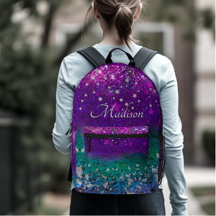 Cute blue purple ombre glitter monogram printed ba backpack