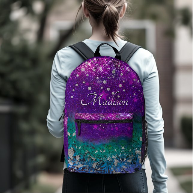 Cute blue purple ombre glitter monogram printed ba backpack (Creator Uploaded)