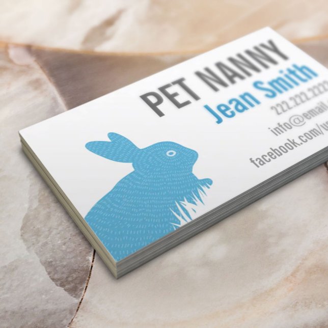Cute Blue Rabbit Pet Nanny Babysitter Business Card (Creator Uploaded)