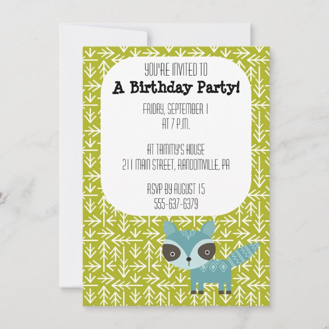 Cute Blue Racoon Party Invitation (Front)