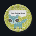Cute Blue Racoon Personalised Party Plates<br><div class="desc">This cute woodland animal party paper plate is perfect for a children's birthday party or other special events. This design features a cute blue racoon against a spring green patterned background. This coordinates with other items in our Woodland Whimsy collection. Use the fill-in-the-blank field to add your own text to...</div>