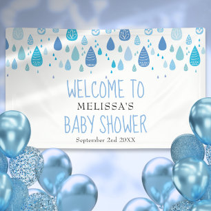 Cute Blue Raindrops Baby Shower / Sprinkle Welcome Banner