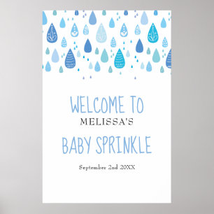Cute Blue Raindrops Baby Sprinkle / Shower Welcome Poster