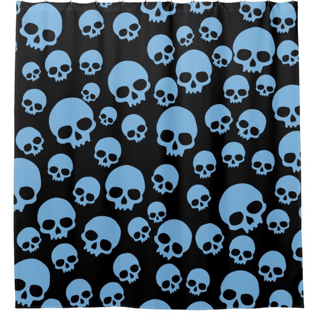 Cute Blue Random Skulls Pattern Shower Curtain (Front)