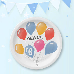 Cute Blue Red Colourful Balloons Kid`s Birthday Paper Plate