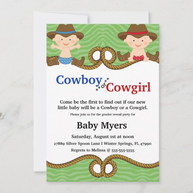 Cute Blue & Red Country Gender Reveal Invite (Front)