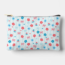 Cute Blue & Red Floral Bow Pattern Patriotic