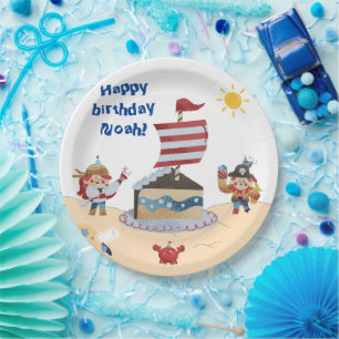 Cute blue & red pirate theme paper plate