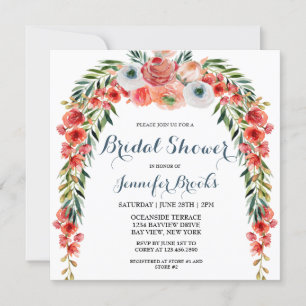 Cute Blue Retro Garden Floral Bridal Shower Invitation
