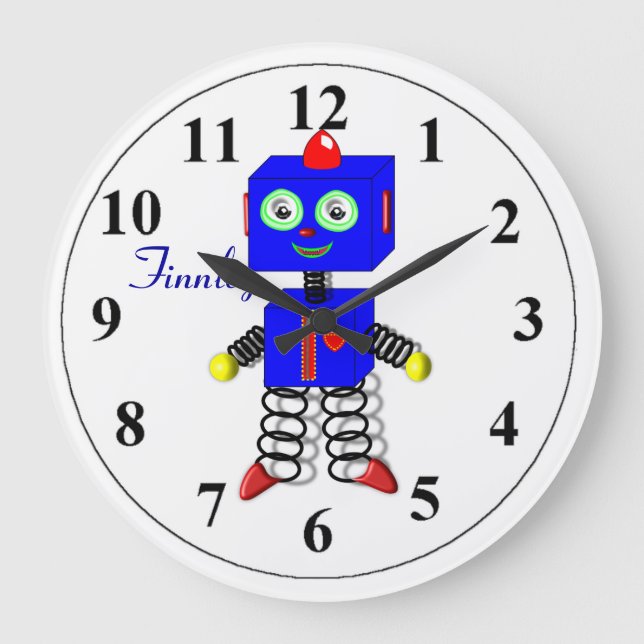 Cute Blue Robot Personalised Boys Room Clock (Front)