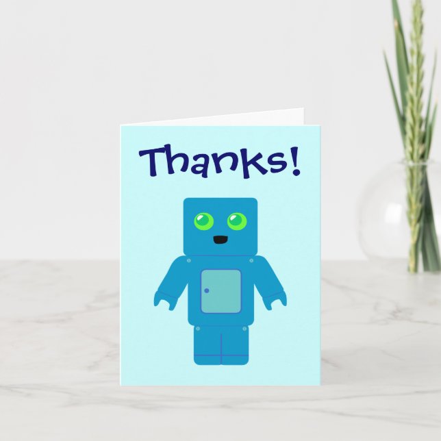 Cute Blue Robot Thank You Cards (Front)