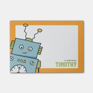Cute Blue Robot with Personalised Name Post-it Notes